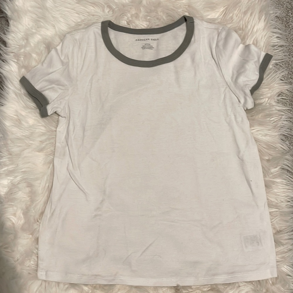 White and green t shirt slightly cropped